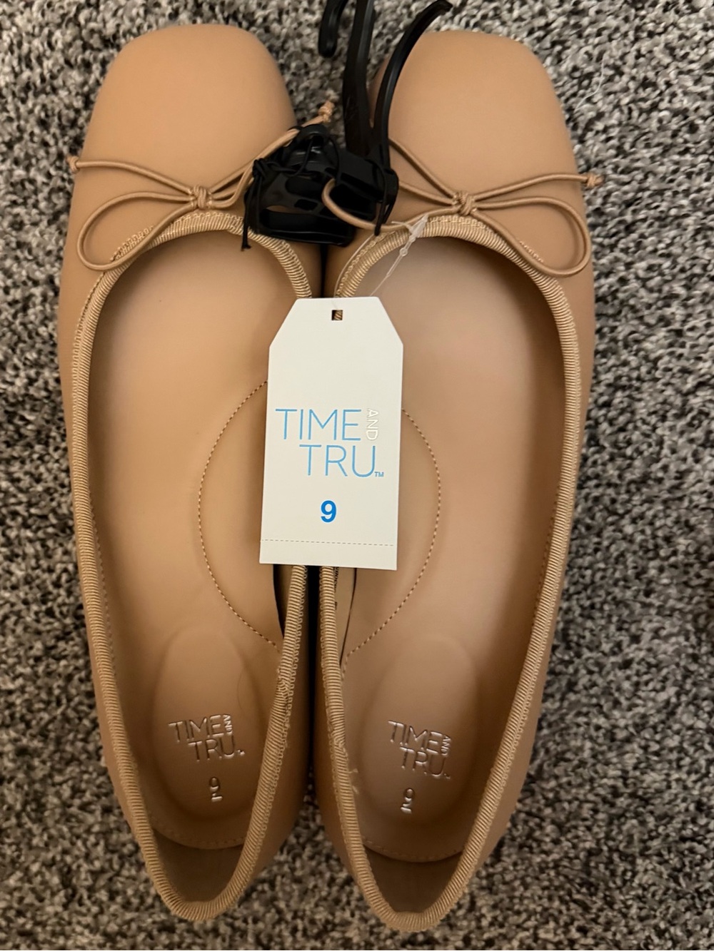 Time and Tru Tan block heels Ballet shoes with Bow Detail